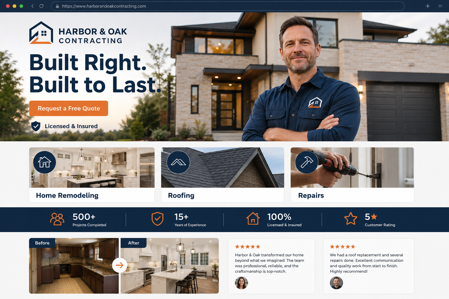 Home service contractor website template sample